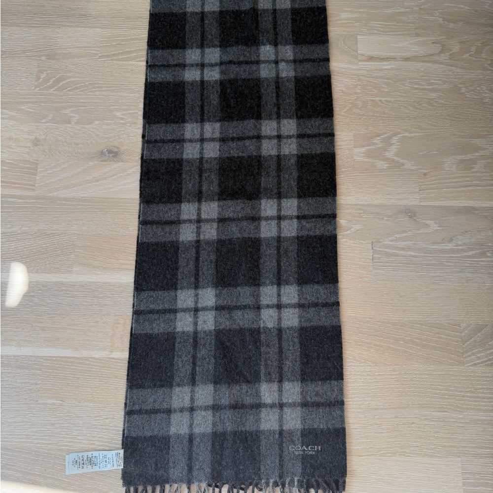 Coach Charcoal Plaid Wool Scarf